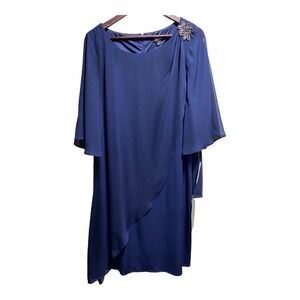 NWT Blue Foil cape chiffon dress by SLNY size 18